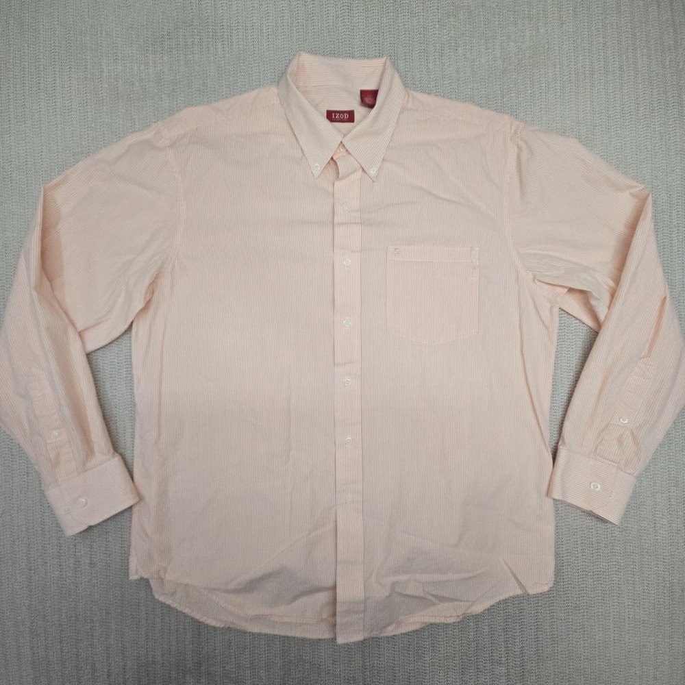 IZOD Shirt Mens Large Pink Striped Long Sleeve Button Down Luxury Sport Casual